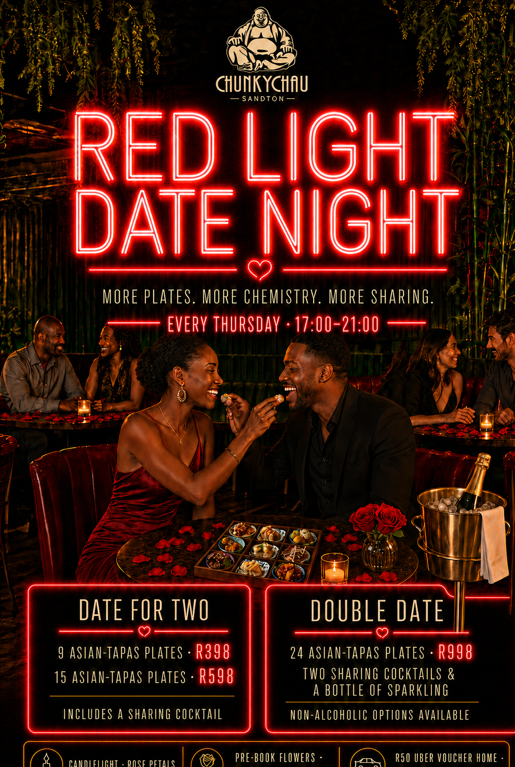 Date night cocktails under the bar tree at Chunky Chau Sandton